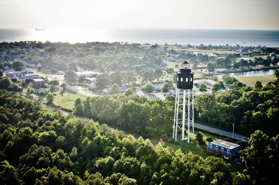 View of water tower and town